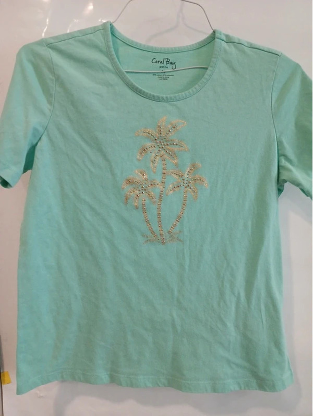 Girls small turquoise T-shirt Palm trees.